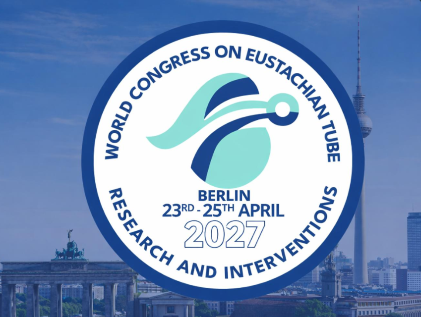 Emblem des 2. World Congress on Eustachian Tube Research and Interventions vor der Berliner Skyline